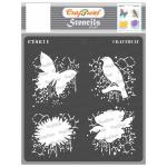 CrafTreat 6" x 6" Stencil - Grunge Flowers & Butterflies [CTS671]
