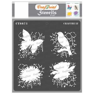 CrafTreat 6" x 6" Stencil - Grunge Flowers & Butterflies [CTS671]