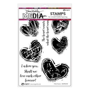 Dina Wakley Media Unmounted Rubber Stamp - Filled Hearts [MDR94258]