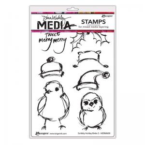 Dina Wakley Media Unmounted Rubber Stamp - Scribbly Holiday Birdie 2 [MDR68600]