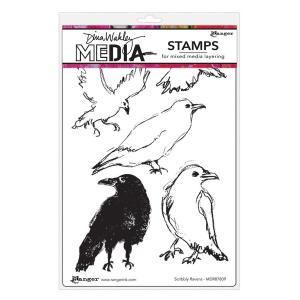 Dina Wakley Media Unmounted Rubber Stamp - Scribbly Ravens [MDR87809]