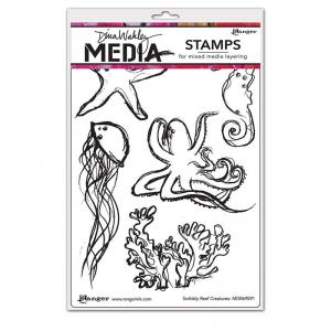 Dina Wakley Media Unmounted Rubber Stamp - Scribbly Reef Creatures [MDR69591]
