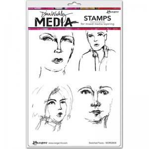 Dina Wakley Media Unmounted Rubber Stamp - Sketched Faces