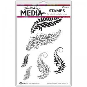 Dina Wakley Media Unmounted Rubber Stamp - Sketched Layered Fronds