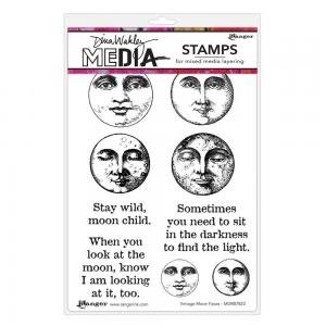 Dina Wakley Media Unmounted Rubber Stamp - Vintage Moon Faces [MDR87823]