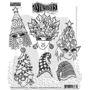 Dylusions Unmounted Rubber Stamps - Dinky Christmas Heads [DYR10034]