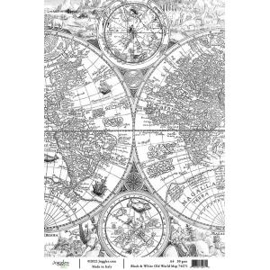 Joggles A4 Rice Paper - Black & White Old World Map [74271]