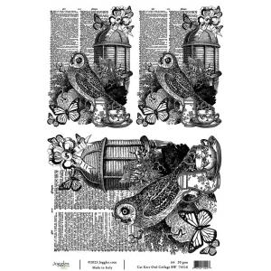 Joggles / Cat Kerr A4 Rice Paper - Owl Collage, Black & White [74516]