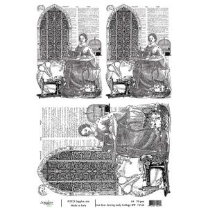 Joggles / Cat Kerr A4 Rice Paper - Sewing Lady Collage, Black & White [74518]