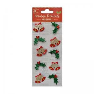 Little Birdie Christmas 3D Mini Glitter Embellishments - Bells & Berries [CR61383]