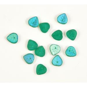 9mm Pendant Leaf Beads - Matte Medium Emerald AB