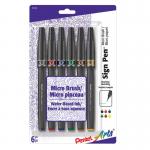 Pentel Arts Sign Pen Micro Brush Pens - Set Of 6 - Primary Colors [SESF30BP6M]