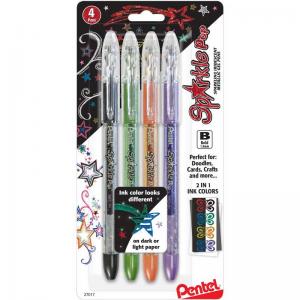 Pentel Sparkle Pop Metallic Gel Pens - Set of 4 Black / Green / Orange / Purple [K91BP4M]