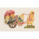 Printed Fabric Image - Chick Pulling Wagon