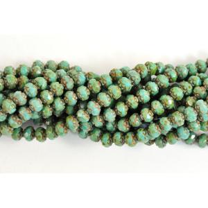 5/6mm Rosebud Firepolish Beads - [T6313] Opaque Turqouise Picasso
