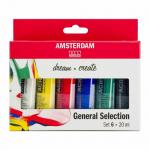 Royal Talens Amsterdam Acrylic Paint - Set Of 6 General Selection - 20ml Tubes [17820406]