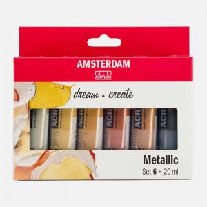 Royal Talens Amsterdam Acrylic Paint - Set Of 6 Metallic - 20ml Tubes [17820501]