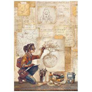 Stamperia A New Beginning Collection - A4 Rice Paper - Drafts & Technical Drawings [DFSA41105]