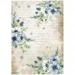 Stamperia A4 Rice Paper - Cozy Winter - Blue Flowers [DFSA4710] - ON SALE!