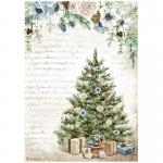 Stamperia A4 Rice Paper - Cozy Winter - Blue Tree [DFSA4708] - ON SALE!