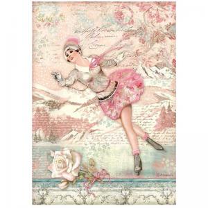 Stamperia A4 Rice Paper - Sweet Winter - Ice Skater [DFSA4725]