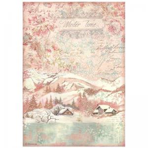Stamperia A4 Rice Paper - Sweet Winter - Time [DFSA4726]