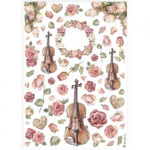 Stamperia A4 Rice Paper - Violins & Roses [DFSA4900]