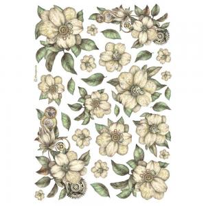 Stamperia A4 Rice Paper - White Flowers [DFSA4987]