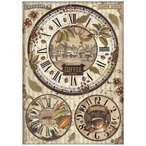 Stamperia Coffee & Chocolate Collection - A4 Rice Paper - Clocks [DFSA4823]