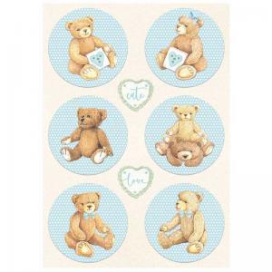 Stamperia Day Dream Collection A4 Rice Paper - Rounds, Bear Blue [DFSA4677]