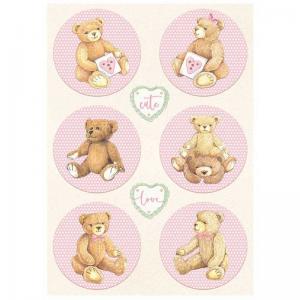 Stamperia Day Dream Collection A4 Rice Paper - Rounds, Bear Pink [DFSA4678]