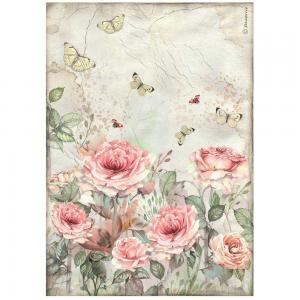 Stamperia House Of Roses Collection - A4 Rice Paper - Roses & Butterflies [DFSA41019]