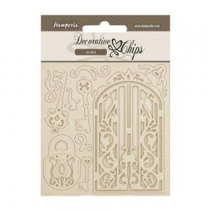 Stamperia Old Lace Collection - Decorative Chips - Gate & Key [SCB242]