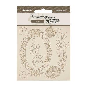 Stamperia Quiet Days Collection - Decorative Chips - Frame With Flowers [SCB277]