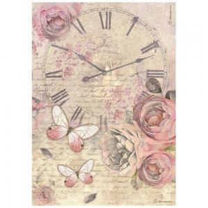 Stamperia Shabby Rose Collection - A4 Rice Paper - Clock [DFSA4880]