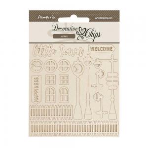 Stamperia Silent Sea Collection - Decorative Chips - Little Town [SCB268]