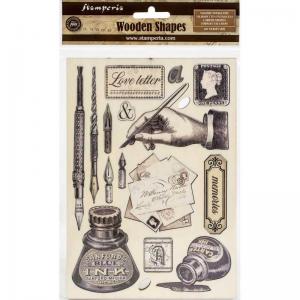 Stamperia Wooden Shapes - Calligraphy - Ink [KLSP089]