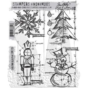 Stampers Anonymous / Tim Holtz Curations Unmounted Rubber Stamps - Christmas Blueprint [CMS135]