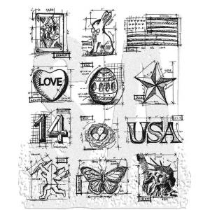 Stampers Anonymous / Tim Holtz Curations Unmounted Rubber Stamps - Mini Blueprints 2 [CMS146]