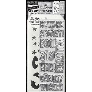 Stampers Anonymous / Tim Holtz Halloween Stamps & Stencil Set - Halloween Outlines [THMM199]