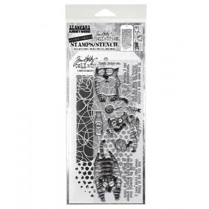 Stampers Anonymous / Tim Holtz Mixed Media Stamps & Stencil Set [THMM110]