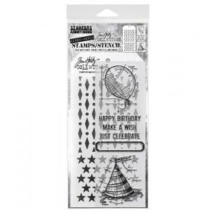 Stampers Anonymous / Tim Holtz Mixed Media Stamps & Stencil Set [THMM143]