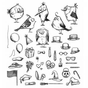 Stampers Anonymous/Tim Holtz Unmounted Rubber Stamps - [CMS250] Mini Bird Crazy & Things