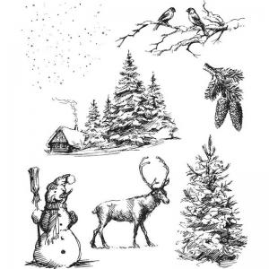 Stampers Anonymous/Tim Holtz Unmounted Rubber Stamps - [CMS428] Winterscape