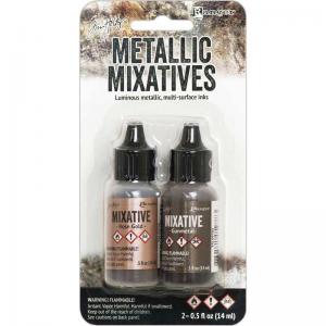 Tim Holtz Alcohol Ink Metallic Mixatives 2 Pack - Gunmetal and Rose Gold [TAK58762]
