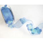 1.5" Sheer Wired w/ Flowers & Pearls by the Yard - [TZ34] Nikko Blue