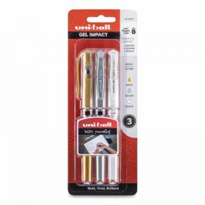 Uni-Ball Signo Gel Impact Pens - Broad - Set Of 3 Gold / Silver / White