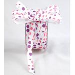 3/8" Grosgrain Bubble Dots Ribbon (2 yards) - [WD17] White/Lavender/Pink