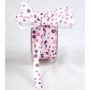 3/8" Grosgrain Bubble Dots Ribbon (2 yards) - [WD17] White/Lavender/Pink
