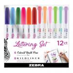 Zebra Lettering Set Of 12 Mildliner HL & Brush Pens [10012]